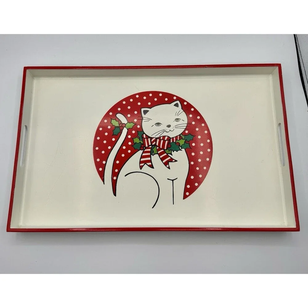 Vintage Cooks Bazar Christmas Kitty Serving Tray Japan